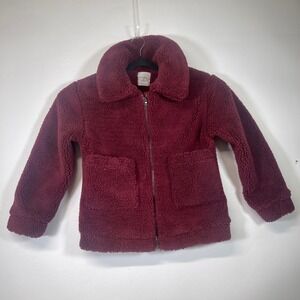 Elodie Girl Burgundy Teddy Bear Jacket Full Zip Girls Size Large 13 14 Warm Coat